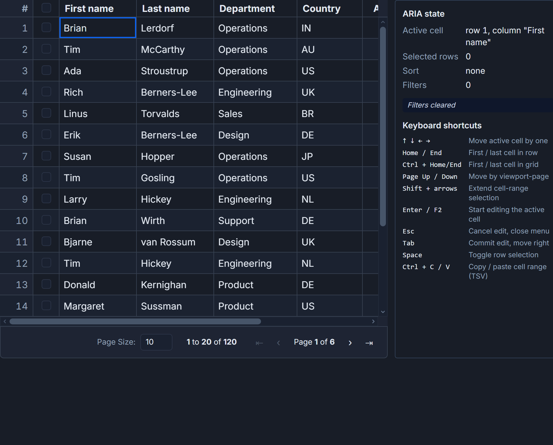 Keyboard navigation and accessibility in SvGrid