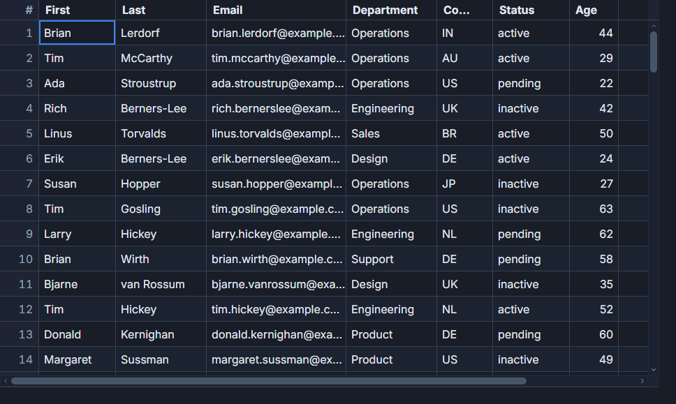A natural-language filter bar in SvGrid.