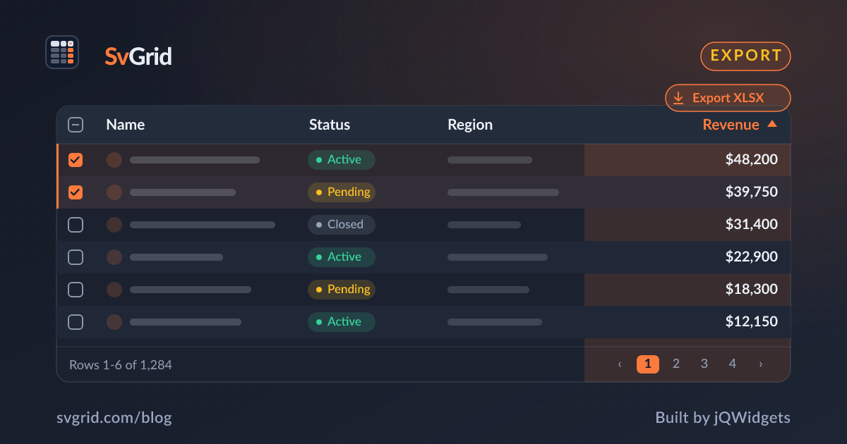 Export a Svelte Data Grid to Excel, CSV, and PDF - SvGrid blog illustration