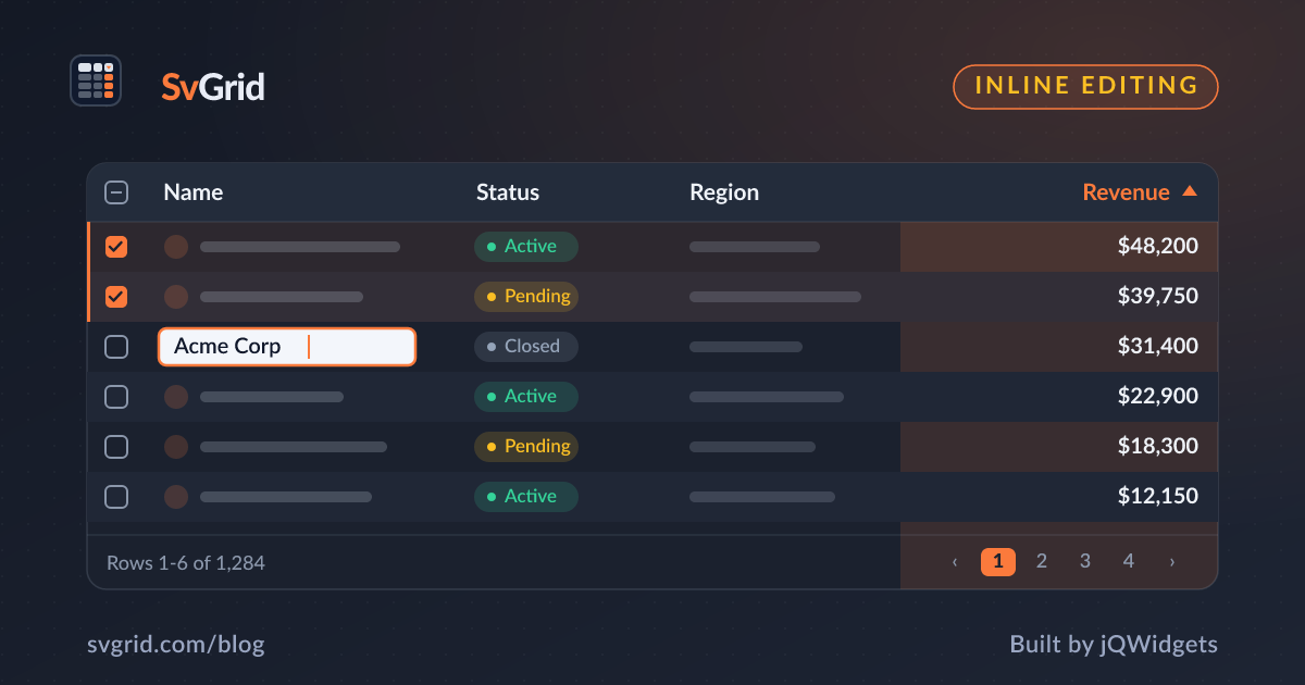 Inline Editing with Validation in SvGrid - SvGrid blog illustration