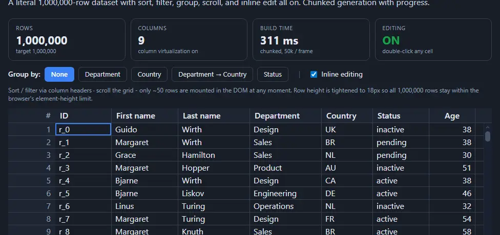 1 million rows demo